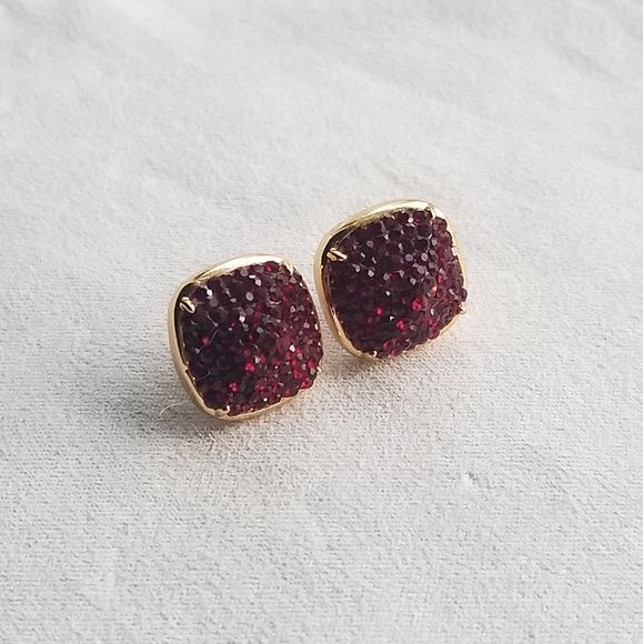 kate spade Jewelry - Kate Spade Clay Ruby Red Pave Crystal Small Square Stud Earrings in Gold